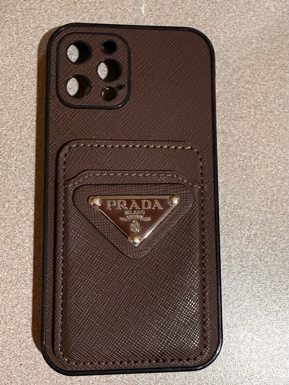Prada Brown Saffiano Leather Phone Case with Card Slot IPhone 12